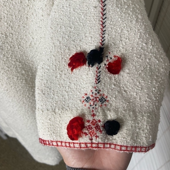 Isabel Marant Étoile Short Sleeve Poncho Top Cream Red Black Size XL - Picture 4 of 10